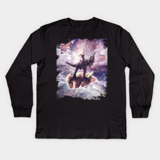 Space Pug Riding Dinosaur Unicorn - Pizza & Taco Kids Long Sleeve T-Shirt